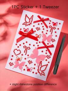 1pc Multi-Color Bow & Heart Rhinestone Decor Sticker Set, 3D Self-Adhesive Decorative Stickers With Exclusive Tweezers, Sweet & Cool Girl Style, For Phone, Laptop, Phone Case, Earphone Case, Water Bottle, Gift Box Packaging, Photo Album, Jewelry Handmade Crafts, Camera Lens Decoration - one-size - View 14