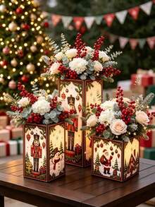 Christmas Lampshade Decor, PET Lampshade, DIY Holiday Lampshade, Santa Claus Snowman Snowflake Print Lampshade, No Light, No Electricity. Christmas Party, Happy New Year Small Decoration - Christmas Theme - View 1
