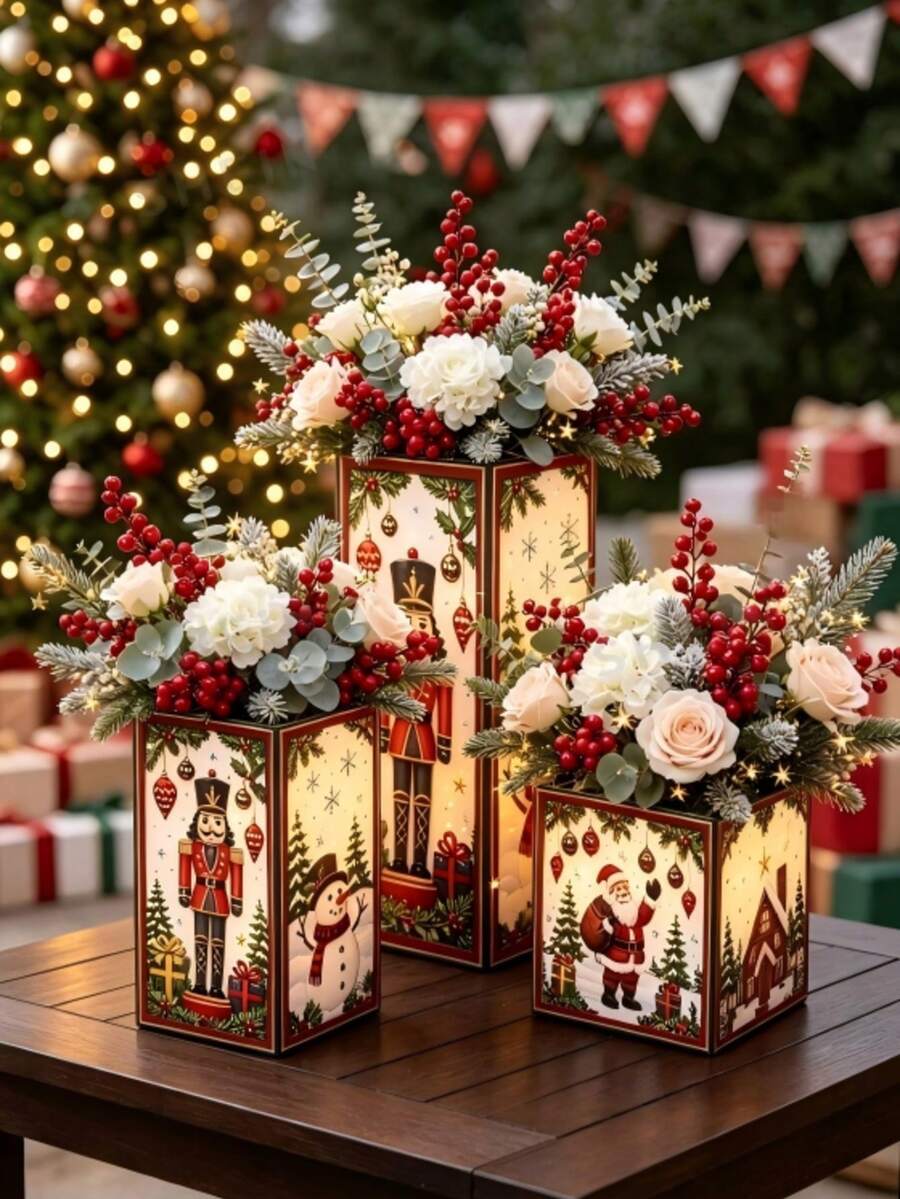 Christmas Lampshade Decor, PET Lampshade, DIY Holiday Lampshade, Santa Claus Snowman Snowflake Print Lampshade, No Light, No Electricity. Christmas Party, Happy New Year Small Decoration - Christmas Theme - View 1