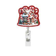 1pc Christmas Deer Snowman Gingerbread Acrylic Scroll Badge Retractable Clip ID Holder - Multicolor - View 3