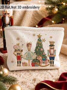 2D Nutcracker Pattern Corduroy Makeup Bag, Suitable For Christmas, Holiday, New Year; Ideal For Mom, Teacher, Friend; Travel/Outing Essential. - Multicolor - View 4
