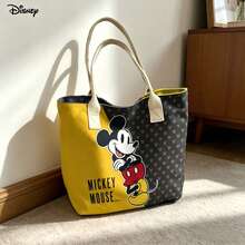 Miniso Disney Mickey Mouse Hand-Carried One Shoulder Laptop Bag, Yellow & Gray Color Block Daily Shoulder Bag - Black - View 2