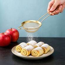1/3pcs Stainless Steel Kitchen Flour Sifter, Residue Filter, Multi-Functional Kitchen Tool, Suitable For Juicing, Tea Filtering, Flour, Soy Milk, Etc. Kitchen Accessories, Powdered Sugar Tea Fine Mesh Strainer, Japanese Matcha Powder Sifter. - Gold - View 9