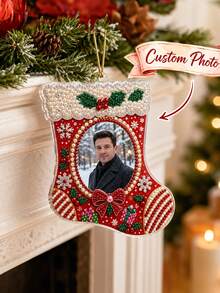 Custom Photo Pearl Diamond Painting Ornament, Personalized 3D Stocking DIY Kit, Memorial Suncatcher Window & Christmas Tree Hanging Decor, Handmade Keepsake Gift For Grandma Family Pet Lover - Multicolor - View 3