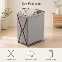 1pc Foldable Laundry Basket With Iron Frame And Washing Bag, Home Storage And Organization For Clothes And Toys - Grey - View 3