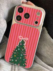 1pc Festive Pink Stripe Christmas Tree Pattern Phone Case,Compatible With IPhone 18 Pro Max 17 Pro Max 16 Pro Max 15 Pro Max 14 Pro Max & 11/12/13/14/15/16/17/18 Pro/Plus - Rose Gold - View 5