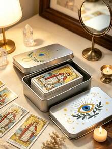 Evil Eye & Hamsa Hand Print Tarot Card Storage Tin Box, Portable Metal Tarot Deck Holder, Witch Astrology Oracle Card Box, Can Store Crystal Jewelry, Oracle Card Tin Box, Astrology Divination Accessories, Birthday, Halloween, Christmas Gift (Cards Not Included) - Multicolor - View 10