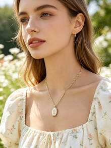 Multi-Style Zirconia Encrusted Oval Virgin Mary Pendant, Gold Plated Religious Catholic Jewelry, Faith Statement Ornament For Girls Holiday Gift - Virgin Mary - View 2