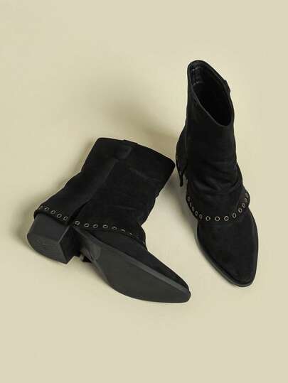 Women's Fashion Pointed Toe Mid-Heel Ankle Boots 2026 New Winter Spring Autumn Single Lining Thin Four-Season Tube Boots Thick Heel Comfortable Non-Tiring Cloud Wrinkle Stacked Boots Girl Style Rivet High Heel Shoes Commute Travel Chelsea Boots Ankle Boots British Style Boots Versatile Leg-Lengthening Mid-Calf Boots Black Vintage Studded Maillard Soft Elastic Ankle Boots Slip-On Casual Western Cowboy Ankle Boots Small Size 32 33 Small Size 34 Large Size Women's Shoes 41-43