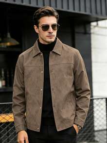 Men's Vintage Distressed Print Turn-Down Collar Thin Jacket, Single-Breasted Light Business Casual Outerwear, Spring/Autumn Daily Commute Long Sleeve Top - Brown - View 12