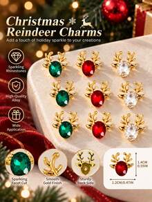 10Pcs 3D Christmas Reindeer Nail Charms Gold Alloy Antler Rhinestone Gems Xmas Nail Art Decorations DIY Manicure Accessories - Multicolor - View 1