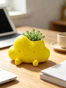 3D Printed Cute Cloud Character Planter, Soft Smiling Face With Little Feet Design, Suitable For Succulents, Prayer Beads And Other Green Plants. Multiple Macaron Colors, Healing Desktop Flower Pot, Fun Potted Plant Decoration For Windowsill And Office - Multicolor - View 8