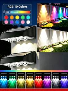 Solar Powered Fence Lights Outdoor, Upgraded Brightness 3 LED Lens Fence Lights, Solar Powered, 10 Fixed Colors And RGB Lights, IP65 Waterproof Solar Lights, Suitable For Backyard/Fence/Stairs/Patio - RGB - View 1