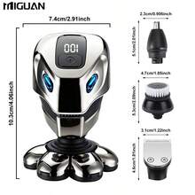 Electric Hair Clipper, Men's Ultimate Wireless Charging Dry/Wet Dual-Use Bald Shaver, Rotary Blade Hair Trimmer, 7-Blade Electric Shaving Razor, 600mAh Battery Capacity - Silver - View 4