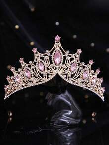 1pc European Style Handmade Crown, Suitable For Wedding Dress, Birthday Party, Banquet, Vow Ceremony, Alloy Rhinestone Crystal - Gold - View 11