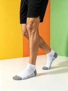 1/5/10/20 Pairs Men's Mesh Tab Short Socks, Striped Design, Simple Versatile, Comfortable Soft Casual Socks - Multicolor - View 5