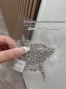1440pcs/Pack 33 Facets Super Shiny Pointed Bottom Nail Rhinestones DIY Nail Art Refill Pack Nail Rhinestone Decor Nail Gap Filler Mini Round Pointed Rhinestones - White - View 3