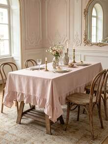 1PC Soft Matte Light Pink Ruffle Edge Tablecloth, French Elegant Vintage Style, Suitable For Home Dining Table, Holiday Gathering, Afternoon Tea, Wedding Banquet, Store Decoration And Multiple Occasions - Pink - View 5