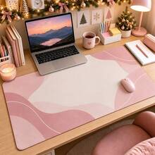 1pc Pastel Pink Abstract Desk Mat, Large Mouse Pad, Polyester Fiber Surface, Non-Slip Rubber Base, Makeup Mat For Home Decor, 4 Sizes Available - View 3