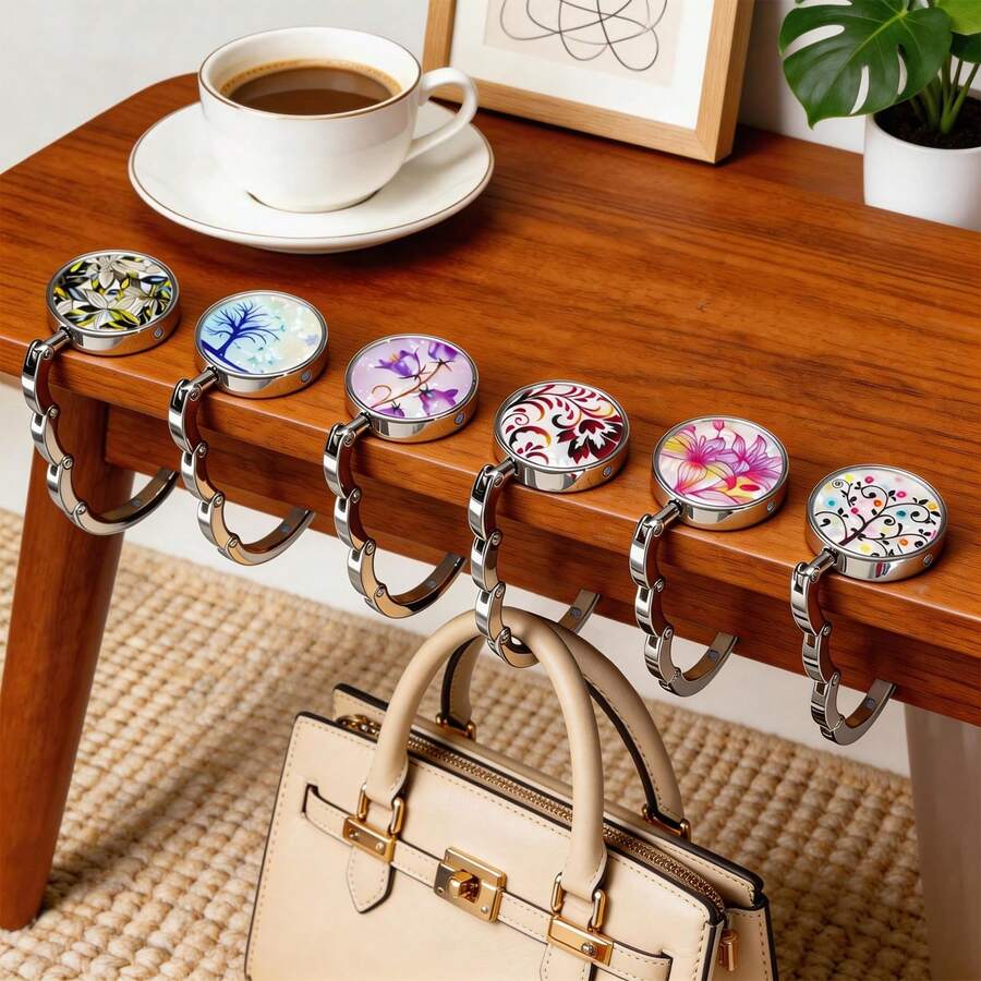 Foldable Purse Hook Women Bag Table Hanger Flower Hook Collection Desk Hooks Portable Handbag Organizer Purse Holder Bag Rack Closet Hanger Storage Compact Decorative Space Saver Flower Design For Women Handbag Table Desk Organization - Multicolor - View 1