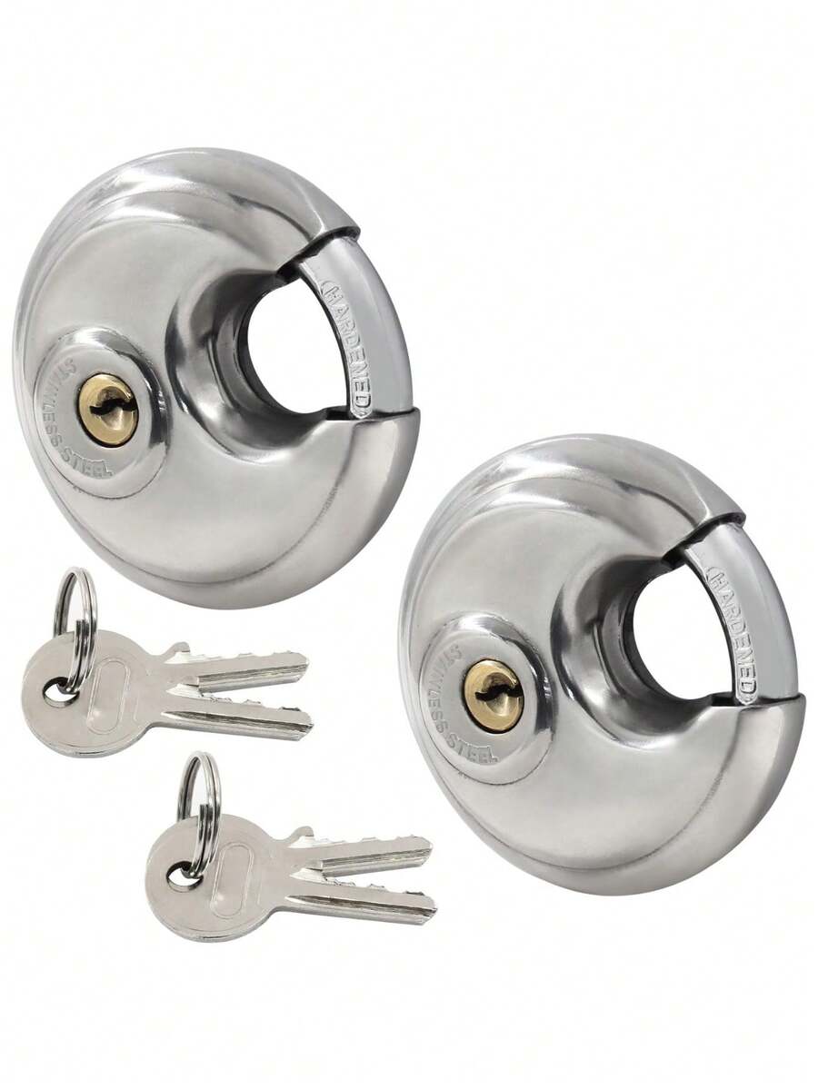 Keyed Lock Ring Lock, Stainless Steel Disc Storage Cabinet Lock, Heavy Duty Keyed Lock, Waterproof Outdoor Gate Storage Unit Lock, Suitable For Warehouse, Gym Locker, 2/4pcs - Multicolor - View 1