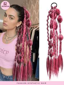 Wig Braid, Ponytail, Headband Style, Color Blocked, High Ponytail Braid, Hair Extensions, High-Temperature Silk Extensions, Hair Extensions - Multicolor - View 2
