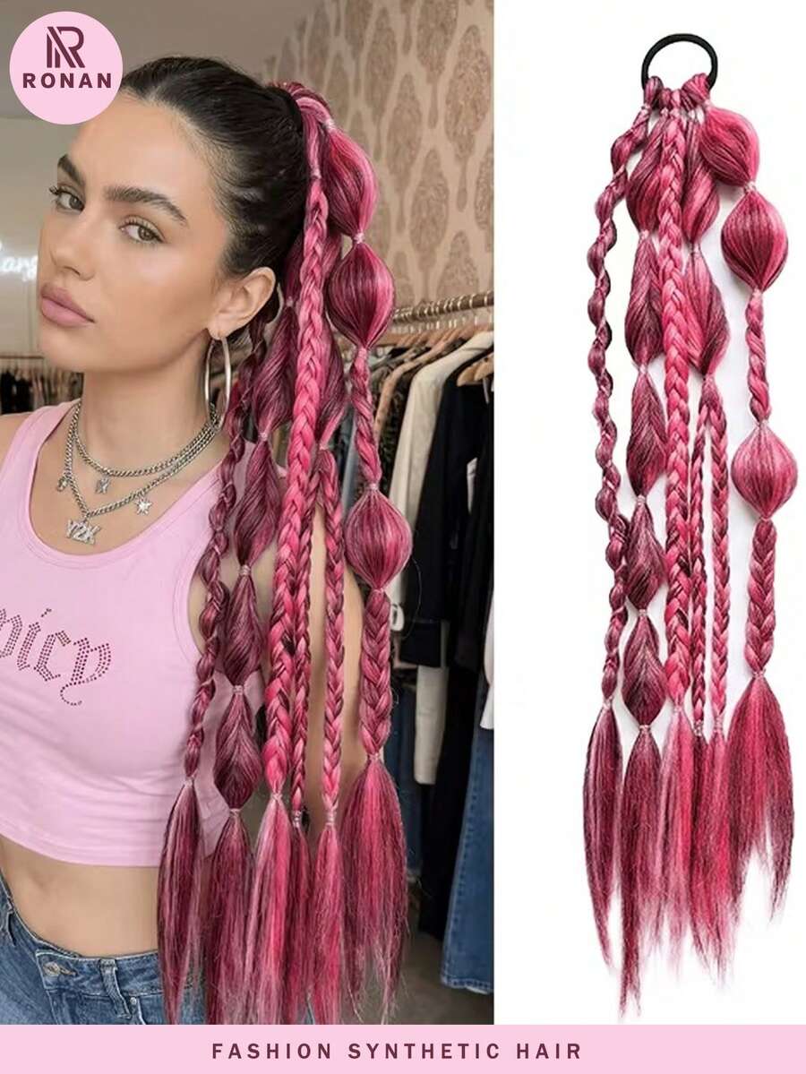 Wig Braid, Ponytail, Headband Style, Color Blocked, High Ponytail Braid, Hair Extensions, High-Temperature Silk Extensions, Hair Extensions
