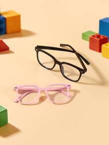 1set 2pcs 3-8Y Kids Rivet Detail Square PC Plain Glasses, Simple Design For Holiday And Casual Outings With Glasses Box - Multicolor - View 8