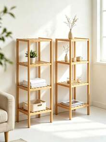 Bamboo Storage Rack, 4-Tier/3-Tier Freestanding Shelving Unit, Multifunctional Plant Stand Display Organizer,Bathroom Shelf, For Bathroom Living Room Kitchen Hallway, Easy To InStall,Space Saving Home Storage Shelf, 3 Sizes Optional - View 10