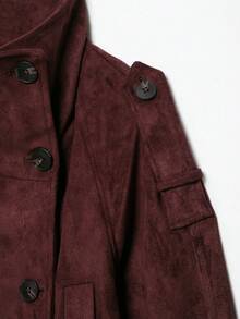 Liorin Autumn New Women's European And American Style Fashion Minimalist Versatile Belted Suede Texture Jacket - Burgundy - View 8