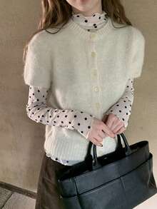 Women's Knitted Cardigan Autumn Outfit New Short Sleeve Slim Fit Korean Style Flattering Sweater Jacket - Apricot - View 4