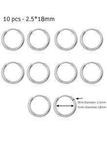 10-Piece Stainless Steel Earrings, Unisex, Punk Hip-Hop Style, Fashion Jewelry, Piercing Accessories, Gold Jewelry, Hypoallergenic - Hoop Earrings - View 14