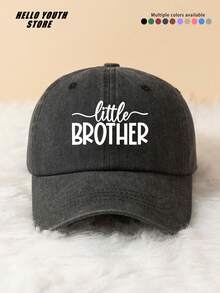 1pc "Litter BROTHER" Letter Print Baseball Cap, Spring/Summer Versatile Vintage Soft Top Dad Hat, Distressed Washed Baseball Cap - A - View 7