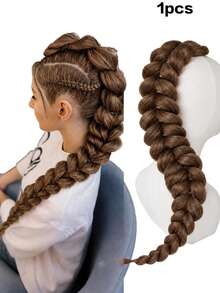 1pc 24 Inch Chunky Braided Ponytail Hair Extension, Thick Braided Ponytail Made Of Synthetic Fiber With Elastic Hair Tie, Suitable For Women For Party & Daily Wear (Multiple Colors Available) - Multicolor - View 13
