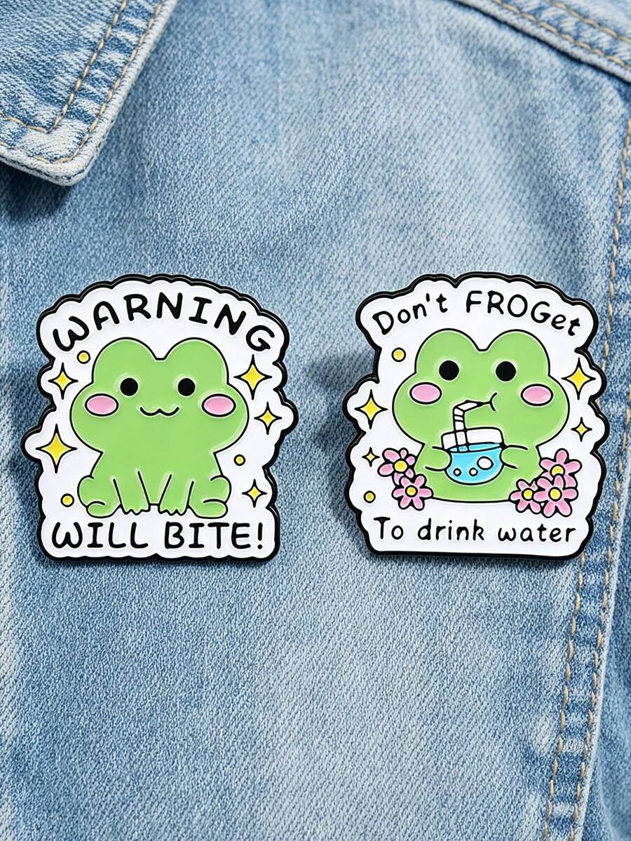 QIHOO 1pc Cute Cartoon Frog Enamel Brooch, Humorous Pun Slogan Lapel Pin Badge, Backpack Denim Jacket Decorative Jewelry Gift - Multicolor - View 1