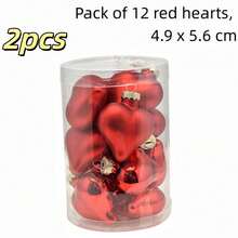 Red Heart & Round Ball Ornament Set, Glass & PVC Hanging Baubles, Glossy & Matte Dual Finish Valentine Christmas Hanging Decorations, Reusable Festive Pendant For Christmas Tree, Wreath, Gift Box, Holiday Home Party Decor Supplies - 12-pack Christmas Ornaments - View 13