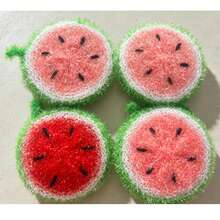 4pcs Watermelon Pattern Dish Brushes & Dish Cloths, Thick Round Dish Scrubbers - Random Color - Multiple Styles - View 9