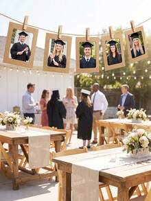 20/10/1pc Vintage Kraft Paper Photo Frame With Clips And Hemp Rope, Banner Home Decor, Suitable For Wedding, Anniversary, Birthday, Holiday Party, Clip-On Photo Display Rack, Multi-Functional Hanging Photo Banner, Suitable For Home And Office Decoration - Picture Frame - View 5