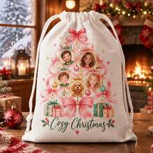 1pc Personalized Name And Image Fabric Storage Bag, Personalized Christmas Gift Bag, Christmas Toy Bag, Christmas Eve Gift Box, First Christmas Gift Bag - White - View 2