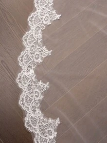 1 Pc Mantilla Wedding Veil Lace Applique With Sequins Fingertip Length Bridal Veil With Invisible Comb For Brides - Multicolor - View 9