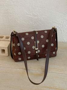 Fashion Contrasting Polka Dot Suede PU Women's Shoulder Bag, Exquisite Hardware Decoration Adjustable Shoulder Strap Shoulder Bag/Crossbody Bag - Coffee Brown - View 6