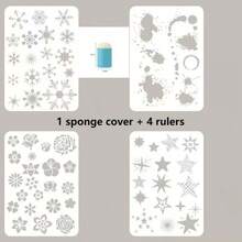 Planner Ink Pad Sponge Blending Tool & 4pcs Stencil Set, Reusable Ink Mixing Painting Tool For Journaling, Scrapbooking, Card Making, DIY Photo Album, Christmas Decor, Kids Art, Home Crafts, 1pc Sponge Applicator + 4pcs Stencils - Painting Set - View 5