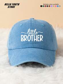 1pc "Litter BROTHER" Letter Print Baseball Cap, Spring/Summer Versatile Vintage Soft Top Dad Hat, Distressed Washed Baseball Cap - A - View 2