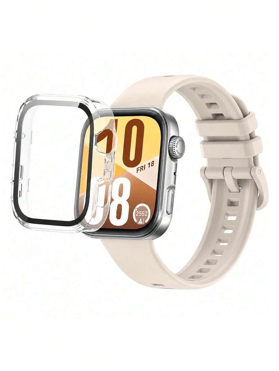 2件組星光柔性矽膠手錶錶帶與全覆蓋螢幕保護殼,適用於 Watch Fit 3 4 4Pro 5,透氣運動錶帶與防刮保護殼,時尚手錶配件,適用於 Watch Fit 3 4 5 4Pro,男女通用日常配戴,適合送給朋友與家人的完美禮物,適用於情人節、母親節、開學季、生日,適合約會、聚會、日常外出、旅行 - 星光色 - 查看 1