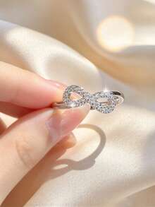 Jessie Jewelry 1pc Fashion Minimalist 925 Silver Cubic Zirconia Infinity Figure 8 Design Ring, Stackable, Women's Dating Gift - Silver - View 4