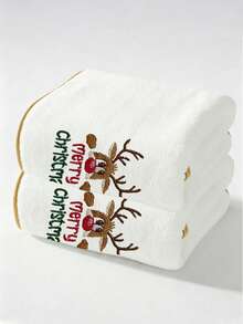 2pcs Christmas Coral Fleece Towels - Soft Absorbent Hand Towels - Exquisite Reindeer Embroidery Pattern With Gold Trim - Winter Holiday Bathroom Decor - Christmas Gift - Multicolor - View 10