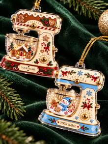 1pc Personalized Snowman Mixer Christmas Ornament, Custom Name Baking Ornament, Gingerbread Candy Cane Kitchen Decor, Baker Lover Gift,Holiday Keepsake,Xmas Tree Ornament,Christmas Gift - Multicolor - View 6
