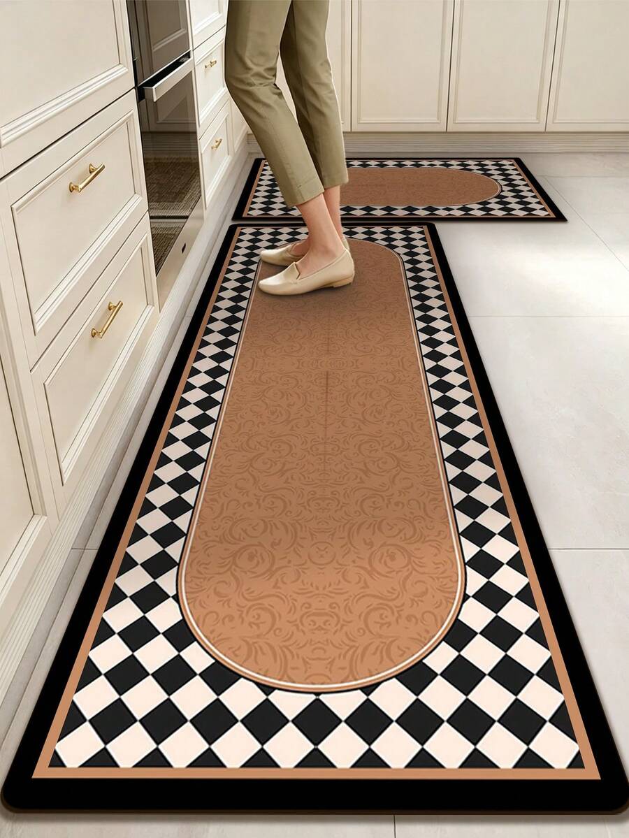 1pc Minimalist Geometric Print Pattern, Minimalist Style Digital Print Kitchen Rug Mat, Suitable For Kitchen, Dining Room, Hallway, Indoor Carpet, All Seasons - Multicolor - View 1