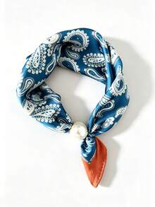 1pc Bandana Magnetic Clasp Scarf, Fashionable Pearl Necklace Feeling Stylish Neckerchief For Women For Dress - Multicolor - View 8