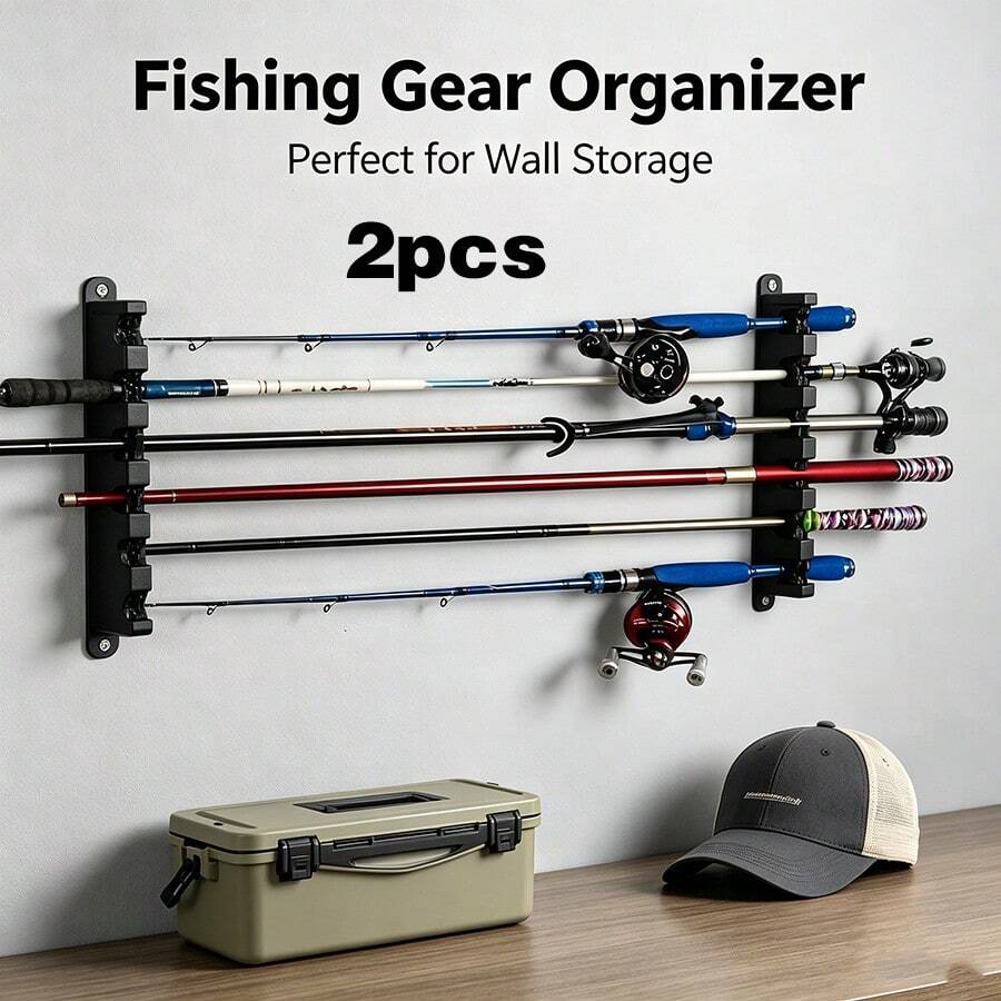 2 buah Rak Penyimpanan Joran Pancing, Tempat Joran Pancing Gantung Dinding, Rak Penyimpanan Joran Pancing Mewah Sederhana, Tempat Joran Pancing Gantung Dinding Horizontal, Rak Penyimpanan Joran Pancing Horizontal, Dapat Menyimpan 6 Joran Pancing, Rak Joran Pancing untuk Pengorganisasian dan Penyimpanan Garasi, Pengatur Penyimpanan Peralatan Pancing, Hadiah Eksklusif untuk Pria Pecinta Pancing (Termasuk Aksesoris Sekrup)